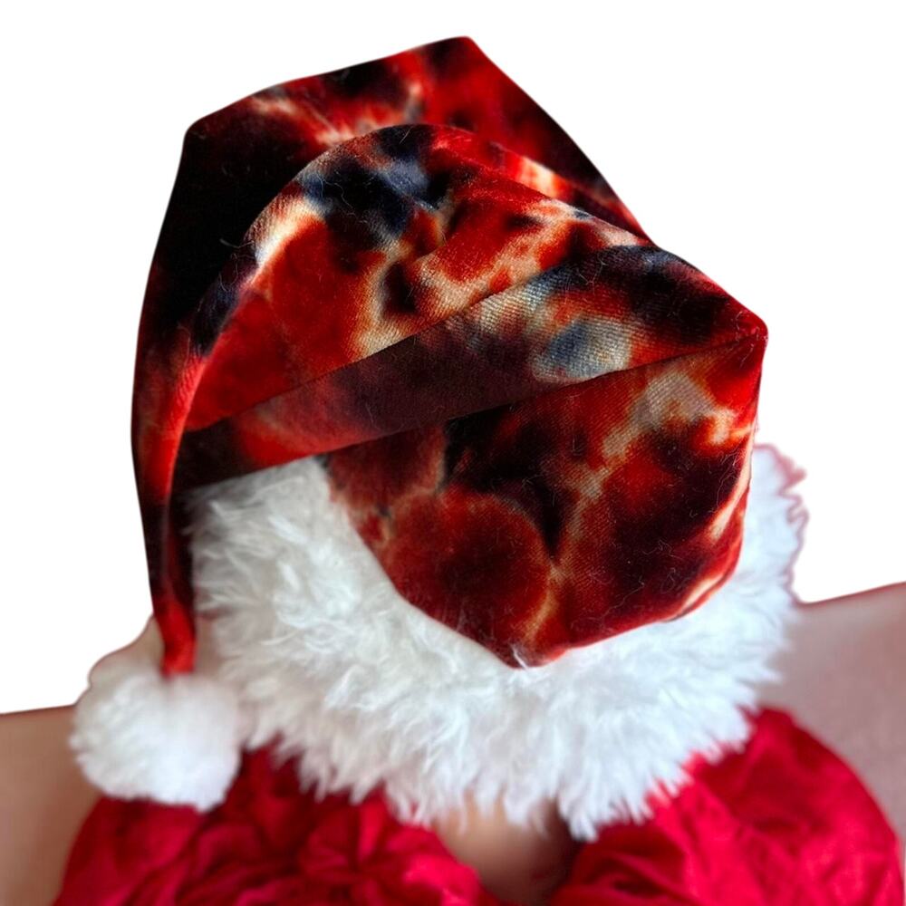 Handcrafted Santa Hat Tie Dye Hand Sewn Christmas Holiday Party Wear